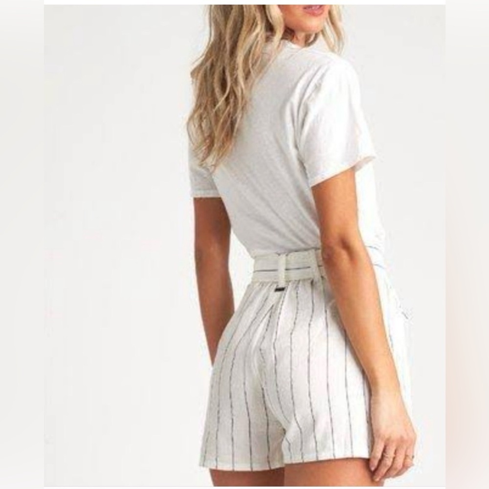 Abercrombie S White Stripe Belted Linen-Blend Shorts (double-lined)
